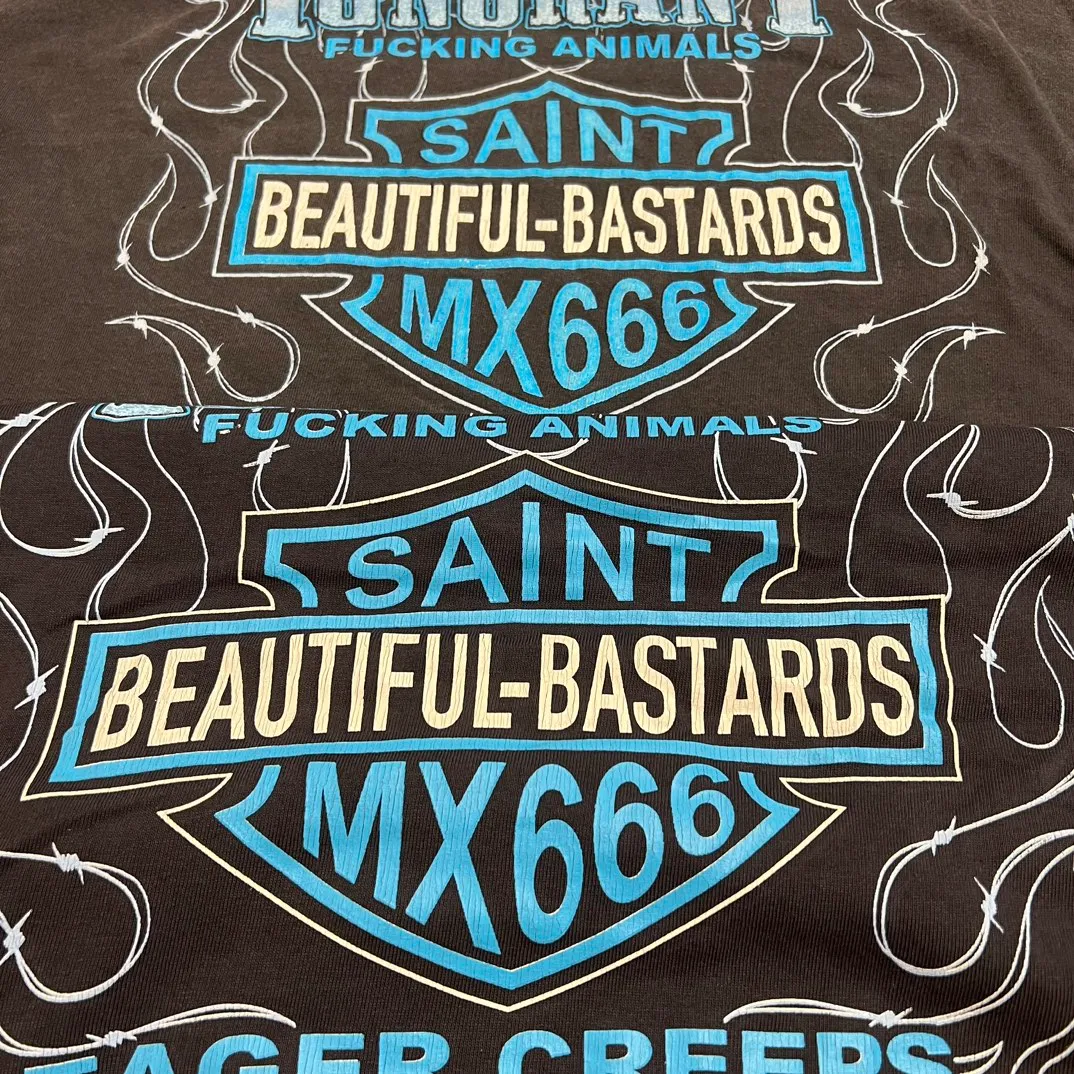 Printing proofing SAINT Mxxxxxx LS TEE/BTFL BASTARS/BLK flame dice distressed retro long sleeves washed black S-XL